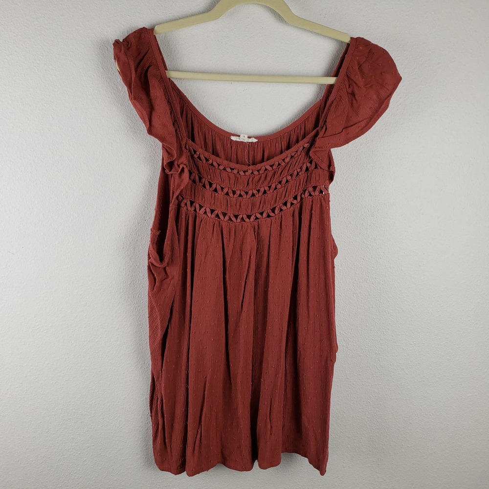Maurices Rust Red Short Sleeve Smocked Yoke Blouse
